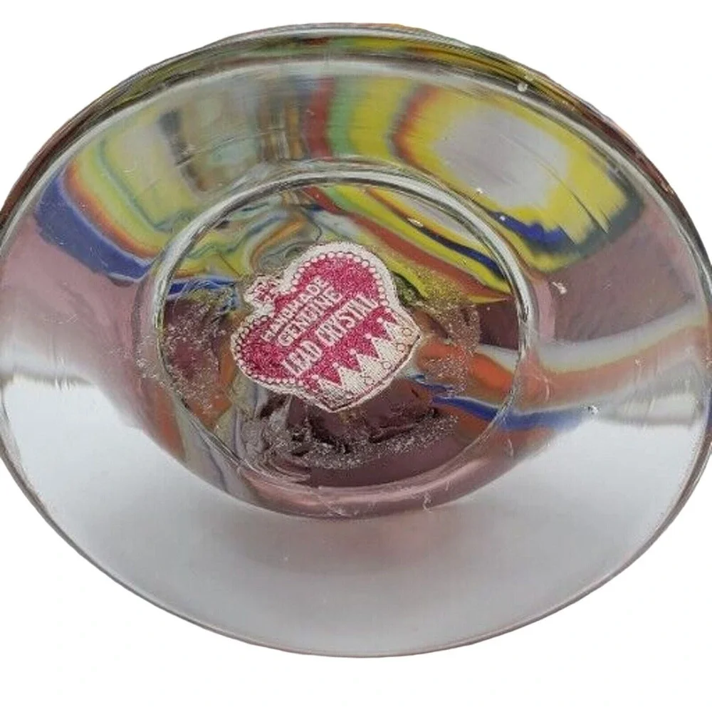 Lead Crystal Multicolor Striped Art Glass Vase Ruffled Rainbow Ribbon Statement - Picture 5 of 10
